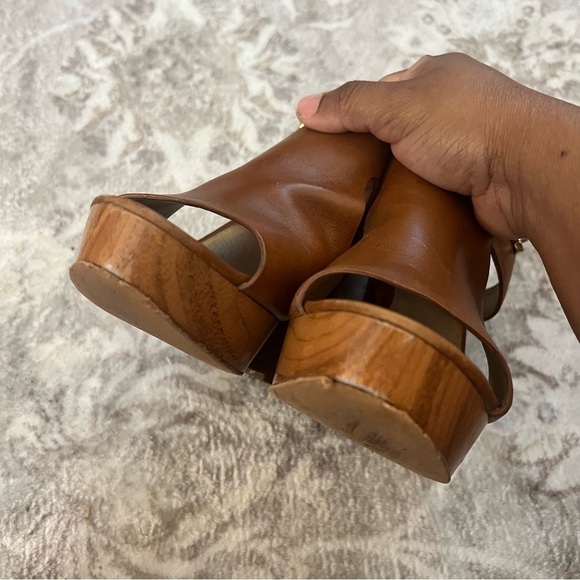 MICHAEL Michael Kors Brown Leather Peep Toe Platform Wedges size 6.5 - Picture 4 of 10